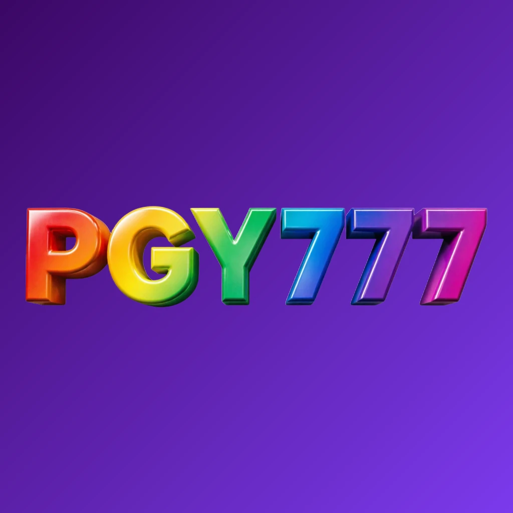 3D logo of PGY777 with oversized bold font in colorful rainbow gradient and glossy plastic texture, featuring strong shadows and highlights on a transparent background, designed as a horizontal rectangular wordmark logo for website header